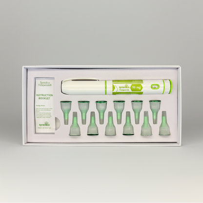 Medical device packaging with syringes and a pen-like tool on a white background